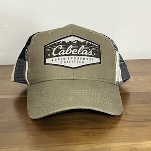Cabela's Outfitter Tan Black Buffalo Plaid Script SnapBack Cap Baseball Hat